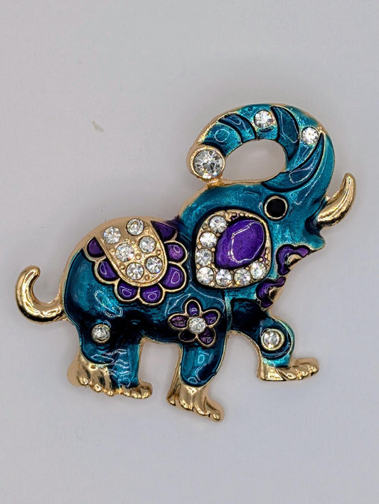 Silver Plate CZ Rhinestone Elephant  Brooch