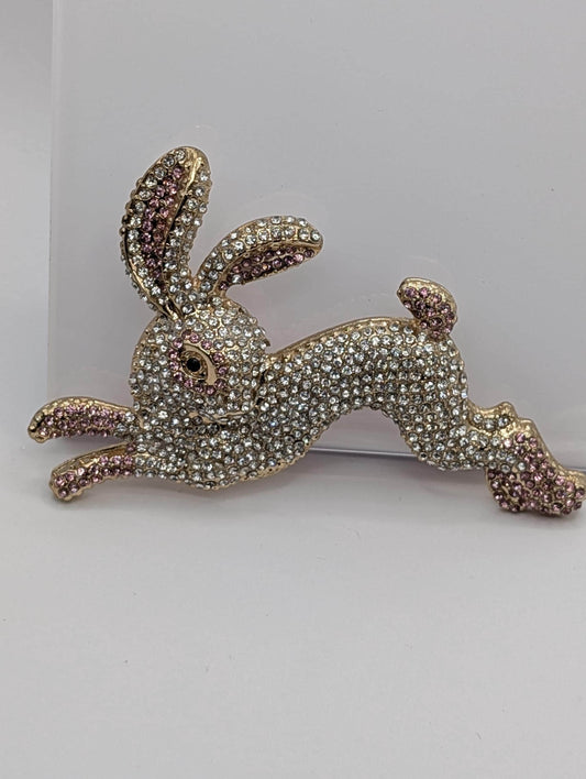Rose Golden Plate CZ Bunny Rabbit  Brooch