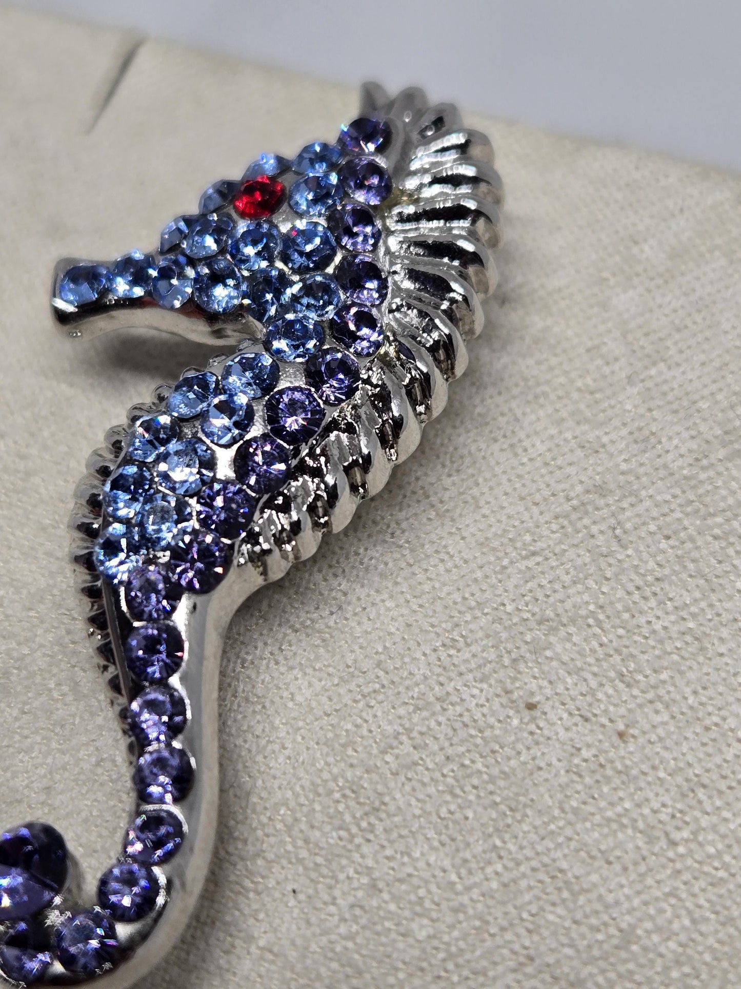 Silver Plated Light Blue Seahorse  Brooch