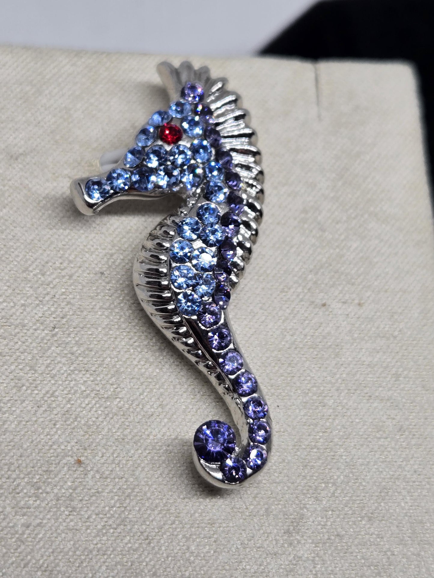 Silver Plated Light Blue Seahorse  Brooch