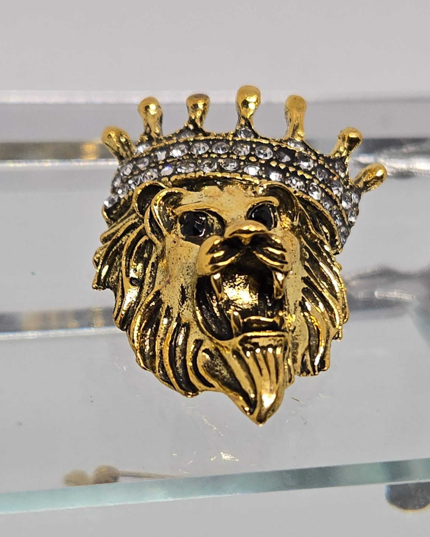 Golden Plate Lion with a Crown  CZ Brooch