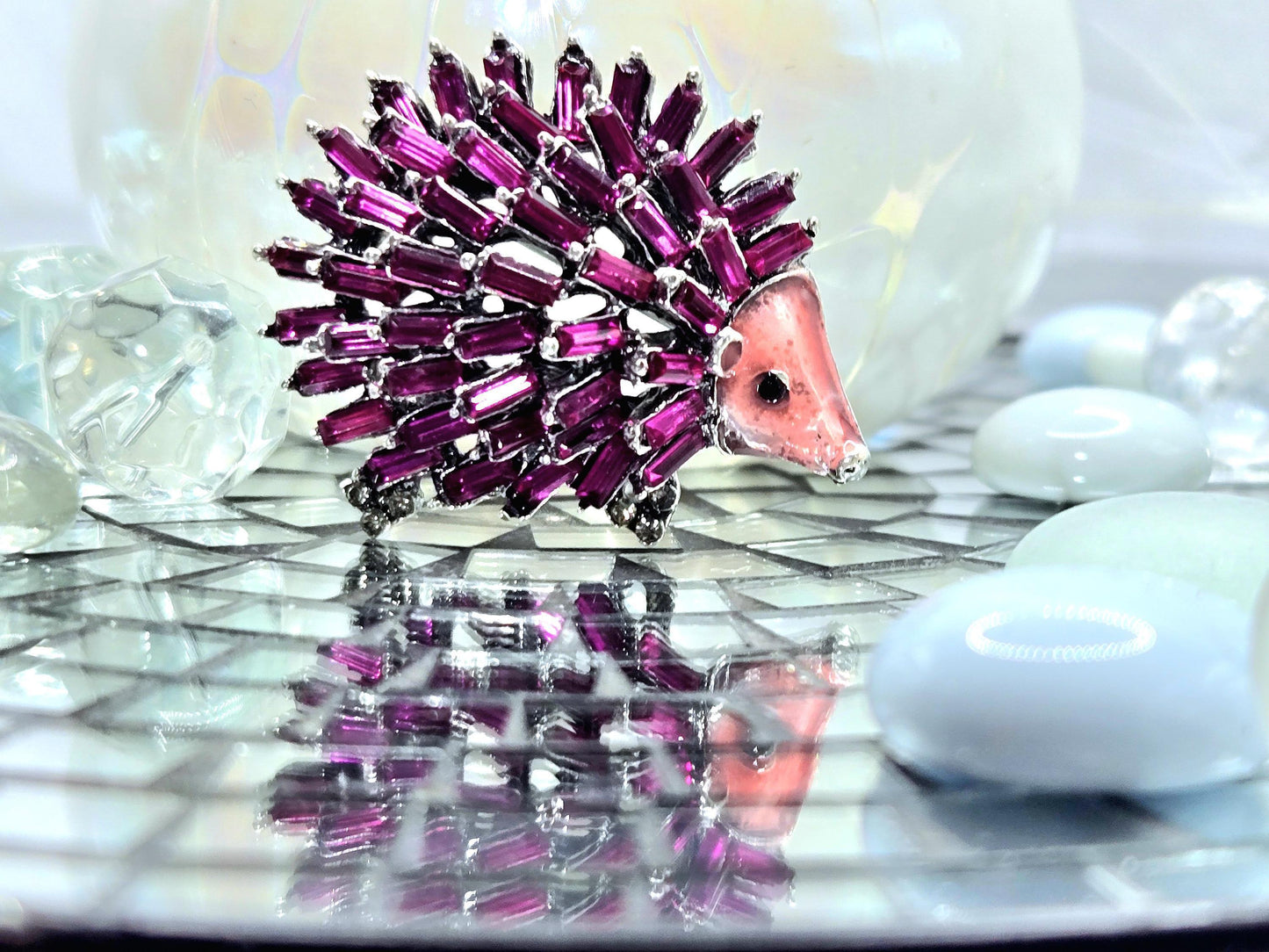 Golden Plate Fuschia porcupine Brooch