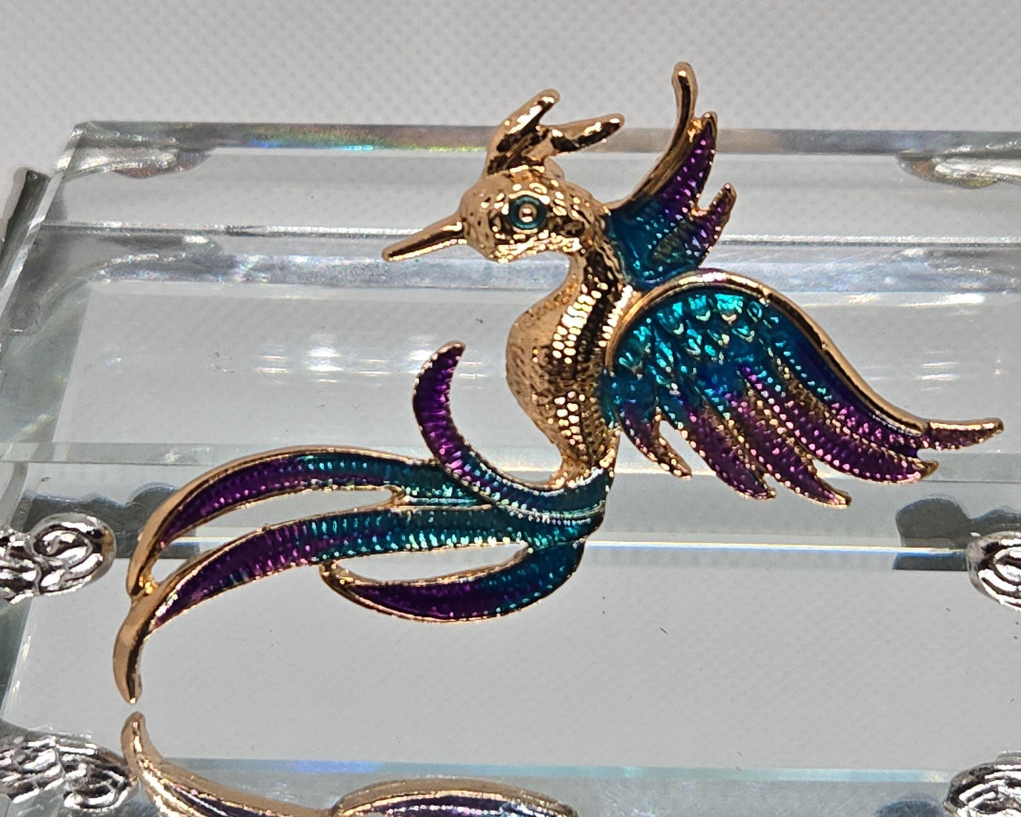 Golden Plate Enamel Phoenix  Brooch