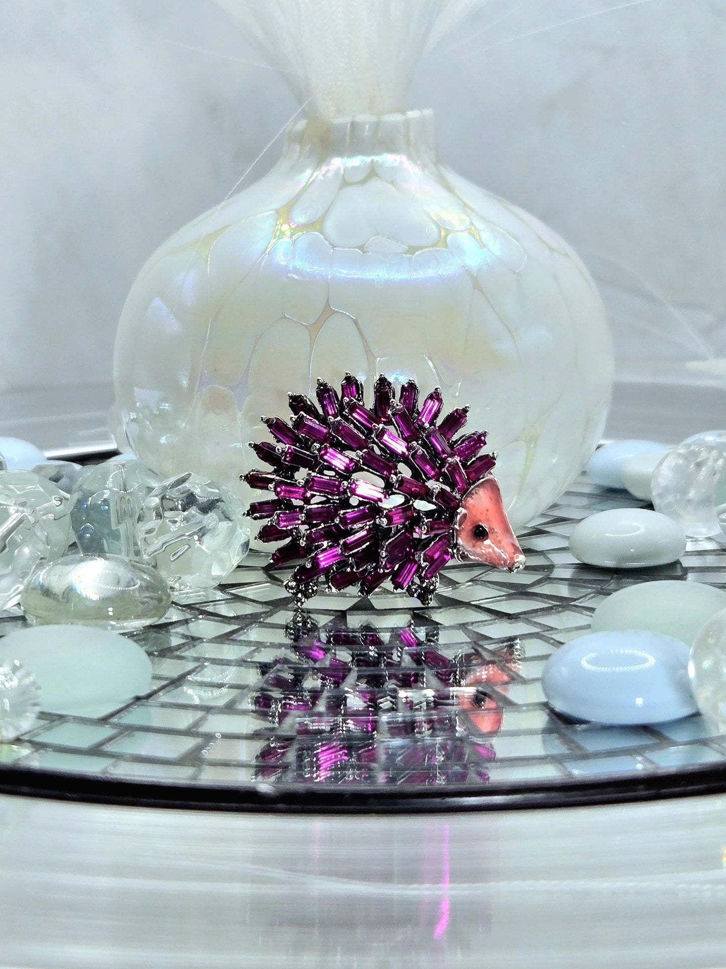 Golden Plate Fuschia porcupine Brooch