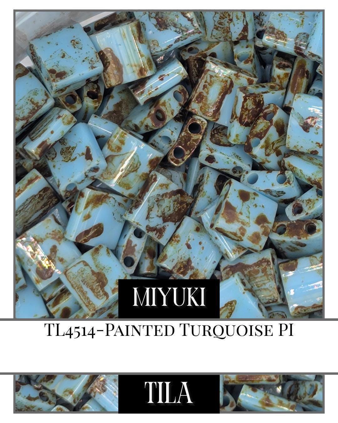 TL4514-Miyuki Tila Beads:Painted Turquoise PI (7.5g pkg)