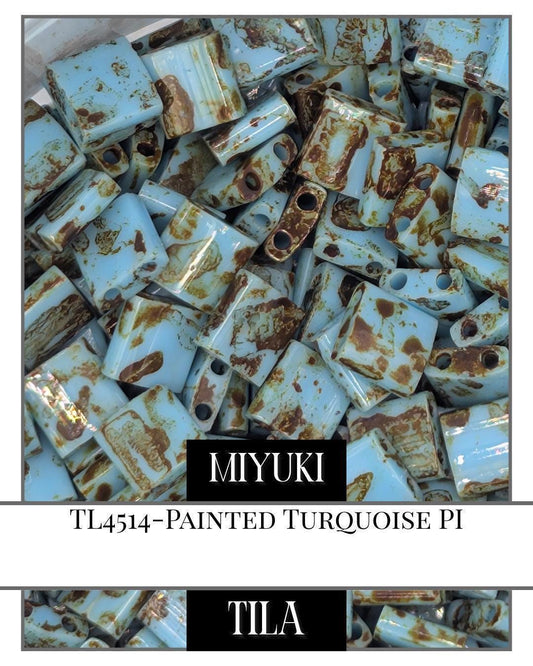 TL4514-Miyuki Tila Beads:Painted Turquoise PI (7.5g pkg)