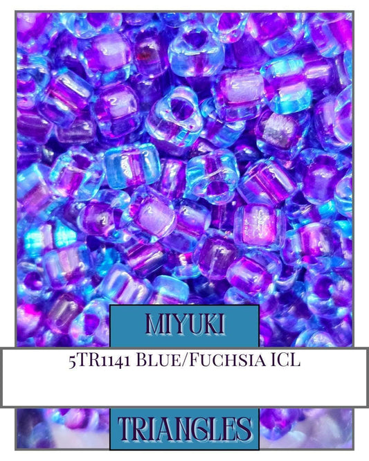 5TR1141-Miyuki Triangle Beads:Blue/Fuchsia ICL (10g pkg)