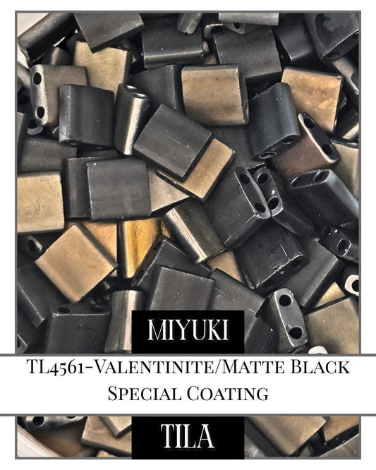 TL4561-Miyuki Tila Beads:Valentinite/Matte Black SC (7.5g pkg)