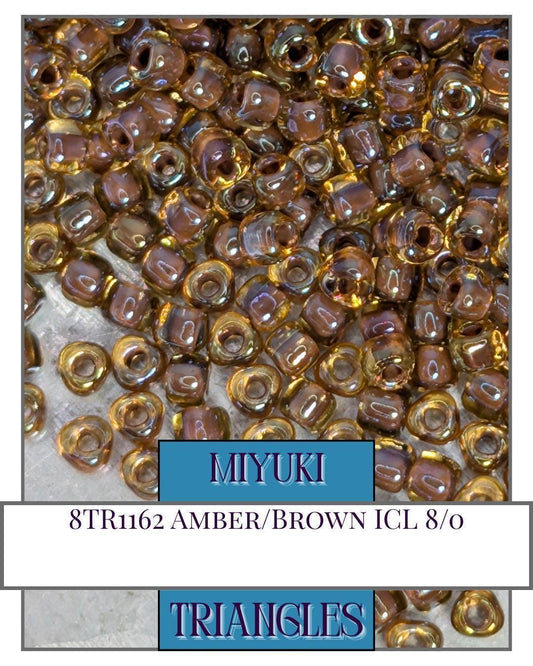 8TR1162-Miyuki Triangle Beads:Amber/Brown ICL (10g pkg)