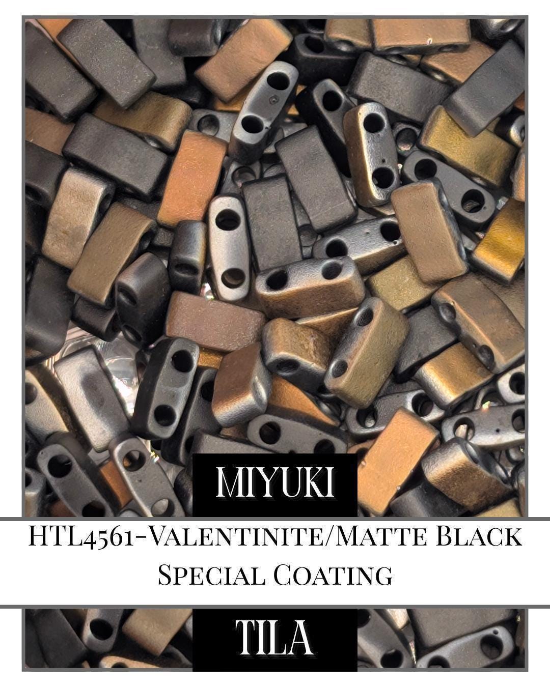HTL4561-Miyuk Half Tila Beads:Valentinite/Matte Black SC (7.5g pkg)