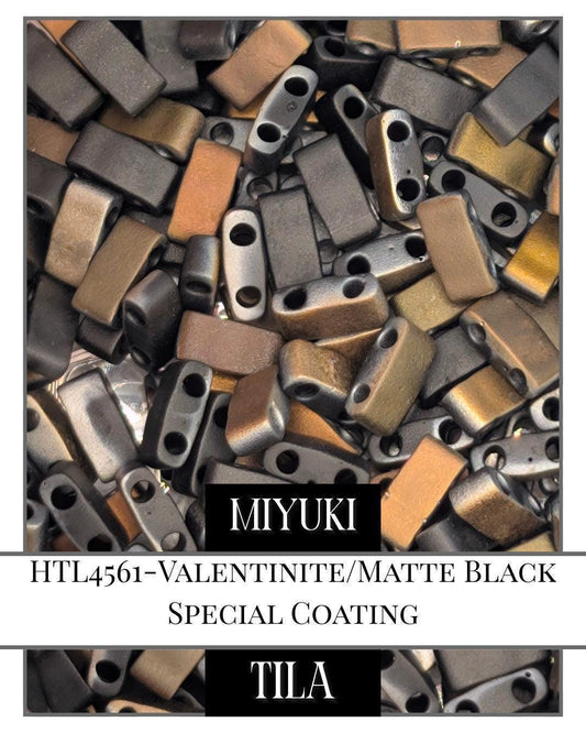 HTL4561-Miyuk Half Tila Beads:Valentinite/Matte Black SC (7.5g pkg)