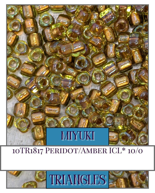 10TR1817-Miyuki Triangle Beads:Peridot/Amber ICL* (10g pkg)