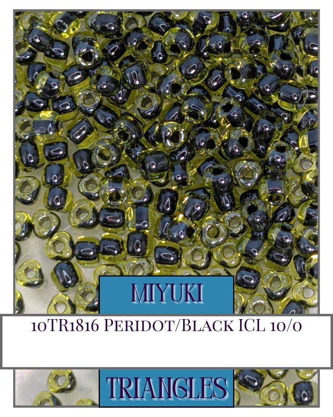 10TR1816-Miyuki Triangle Beads:Peridot/Black ICL (10g pkg)