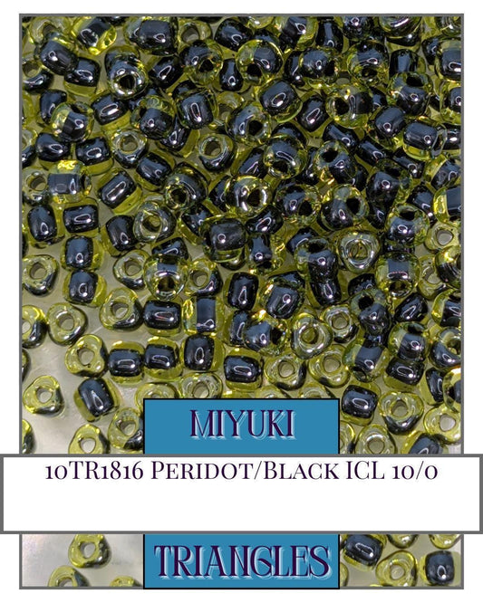 10TR1816-Miyuki Triangle Beads:Peridot/Black ICL (10g pkg)