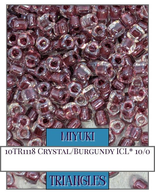 10TR1118-Miyuki Triangle Beads:Crystal/Burgundy ICL* (10g pkg)