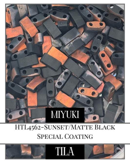 HTL4562-Miyuki half Tila Beads:Sunset/Matte Black SC (7.5g pkg)