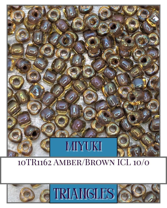 10TR1162-Miyuki Triangle Beads:Amber/Brown ICL (10g pkg)