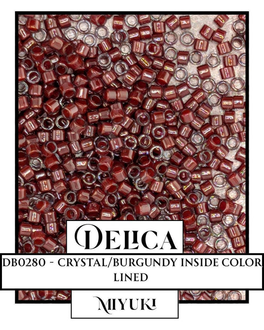 DB0280-Miyuki Delica 11/0:Crystal/Burgundy ICL (7 gram pkg ~1400 Pcs)