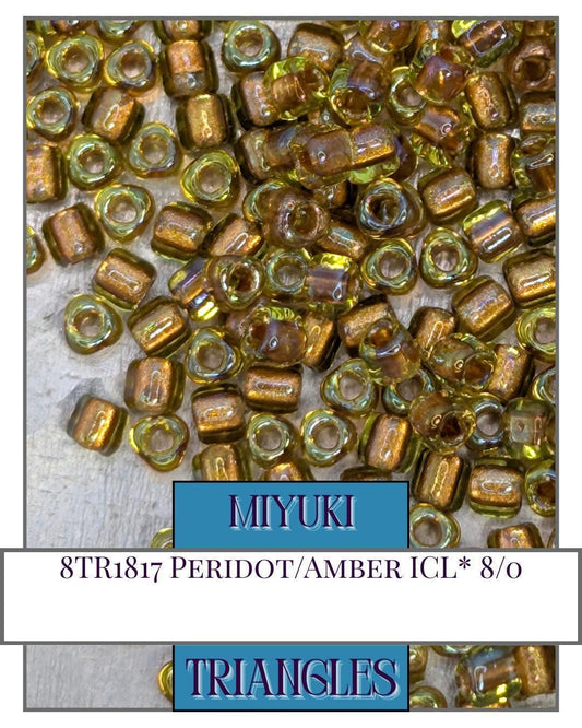 5TR1817-Miyuki Triangle Beads:Peridot/Amber ICL* (10g pkg)