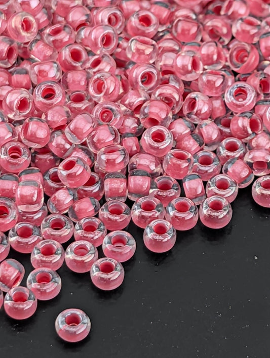 Transparent Color Lined Crystal/Red | Preciosa Ornela Seed Beads | Size 8/0 | 15g Pkg ~630 pcs