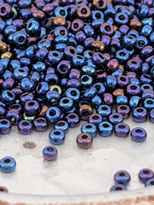 Opaque Blue Iris Black | Preciosa Ornela Seed Beads | Size 8/0 | 15g Pkg ~630 pcs