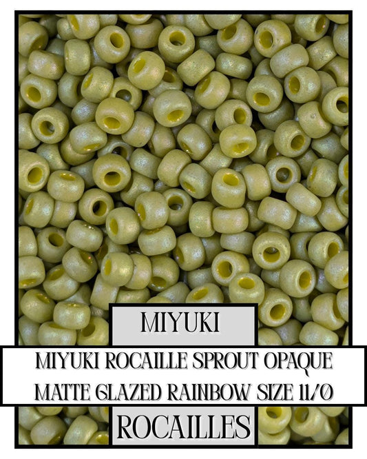 Miyuki Rocaille Beads: Opaque Matte Glazed Rainbow Sprout, Size 11/0