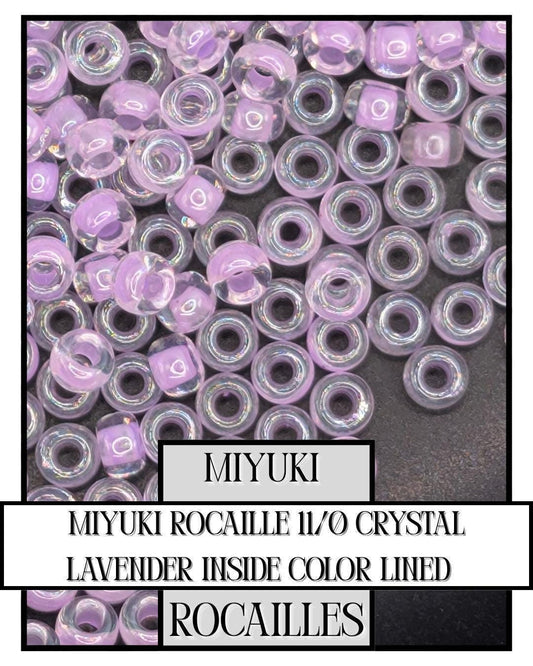 11-0222 Miyuki Rocailles 11/0 | Crystal/Lavender Inside Color Lined 20g