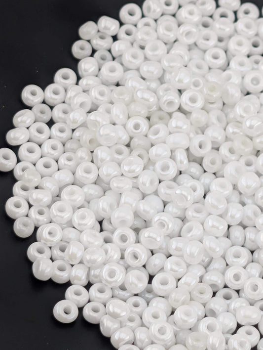 Opaque Chalkwhite Luster | Preciosa Ornela Seed Beads | Size 8/0 | 15g Pkg ~630 pcs