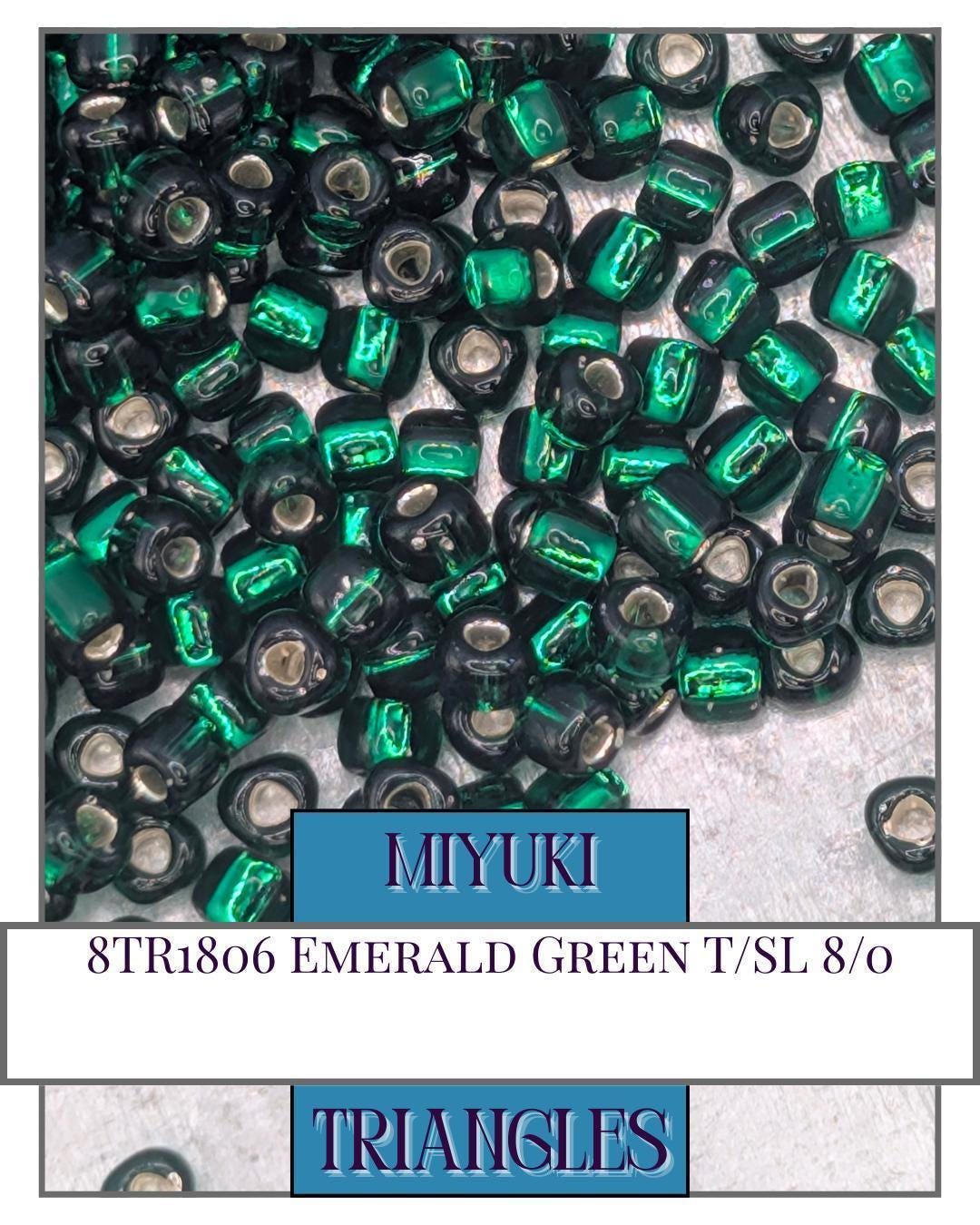 8TR1806-Miyuki Triangle Beads:Emerald Green T/SL (10g pkg)