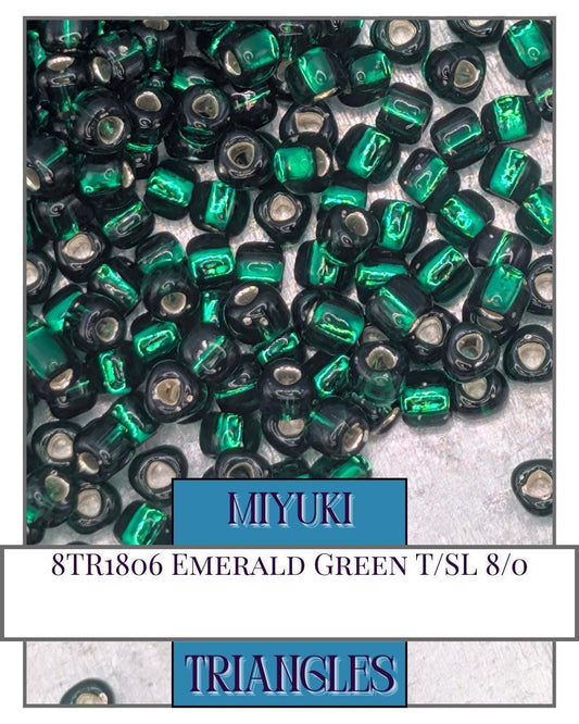 8TR1806-Miyuki Triangle Beads:Emerald Green T/SL (10g pkg)