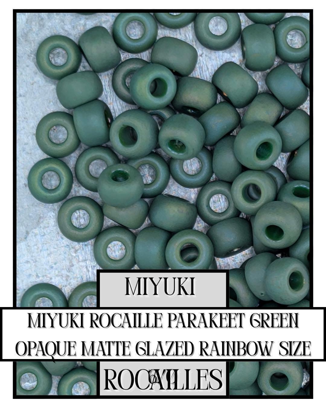 Miyuki Rocaille Beads: Parakeet Green Opaque Matte Rainbow Glaze, Size 6/0