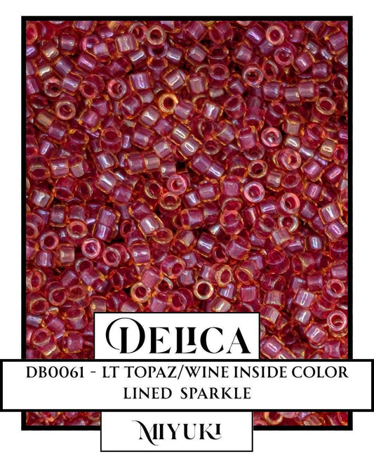 DB0061-Miyuki Delica 11/0:Lt Topaz/Wine ICL/R (7 gram pkg ~1400 Pcs)