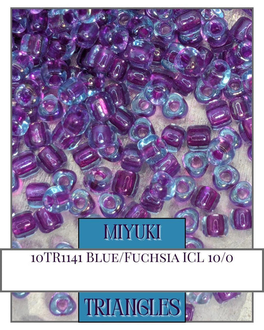 10TR1141-Miyuki Triangle Beads:Blue/Fuchsia ICL (10g pkg)