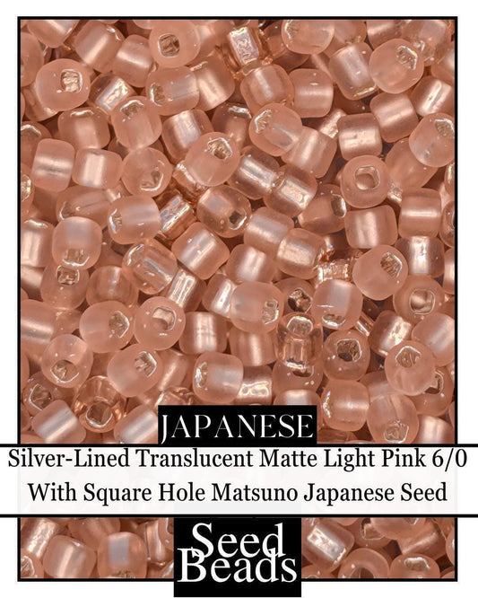 5764SB Silver-Lined Translucent Matte Light Pink 6/0 With Square Hole (15g Pkg)