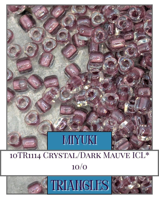 10TR1114-Miyuki Triangle Beads:Crystal/Dark Mauve ICL* (10g pkg)