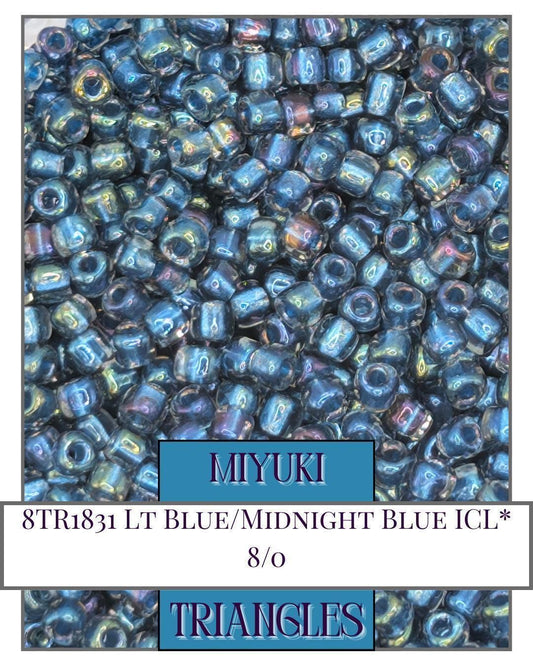 8TR1831-Miyuki Triangle Beads:Lt Blue/Midnight Blue ICL* (10g pkg)