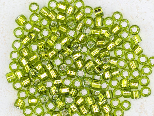 5143SB Silver Lined Translucent Light Green Round With Square Hole 6/0 (15g Pkg)