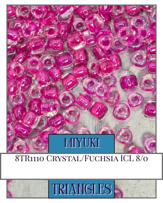 8TR1110-Miyuki Triangle Beads:Crystal/Fuchsia ICL (10g pkg)