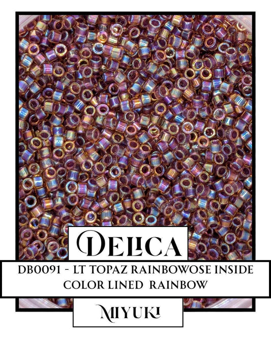 DB0091-Miyuki Delica 11/0:Lt Topaz/Rose ICL/R (7 gram pkg ~1400 Pcs)