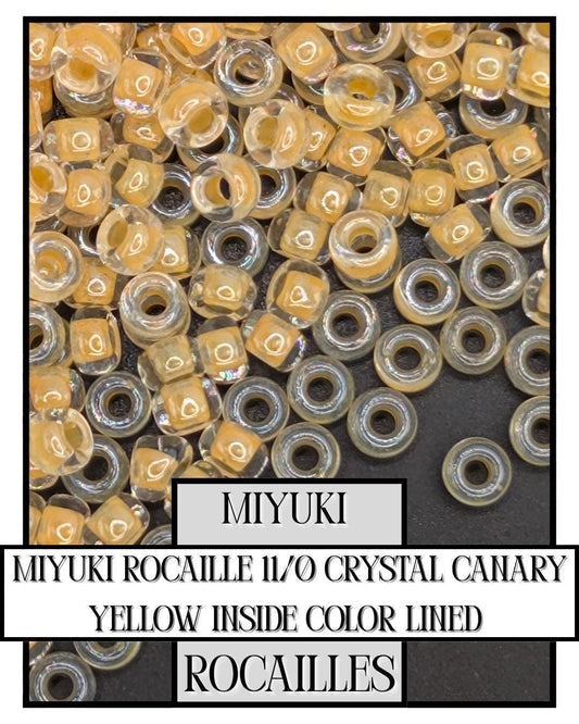 11-0202 Miyuki Rocailles 11/0 | Crystal/Canary Yellow Inside Color Lined 20g