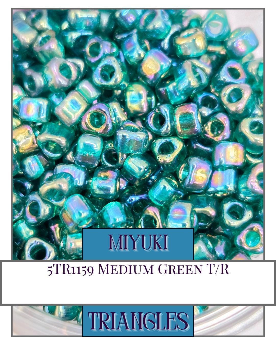 Miyuki Triangle Seed Beads: Translucent Green Rainbow, 5/0 Size (10g ~111 Beads)