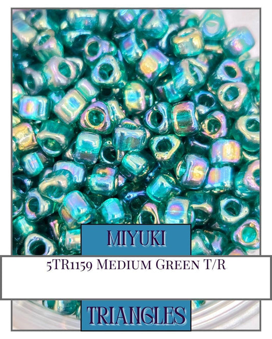 Miyuki Triangle Seed Beads: Translucent Green Rainbow, 5/0 Size (10g ~111 Beads)