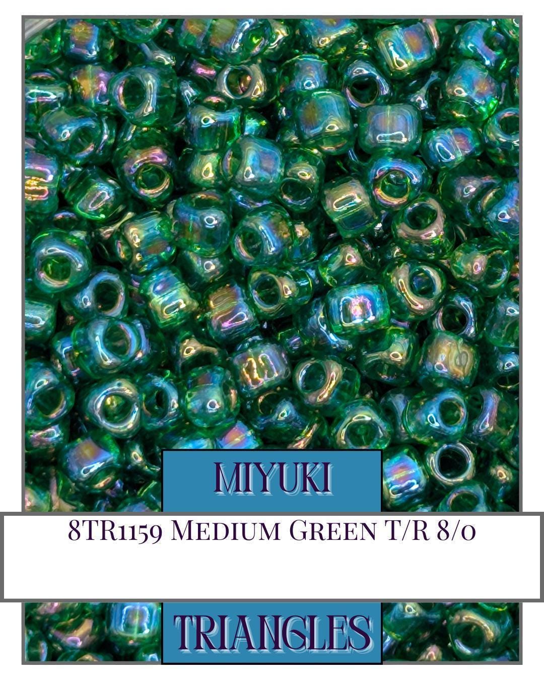 8TR1159-Miyuki Triangle Beads:Medium Green T/R (10g pkg)
