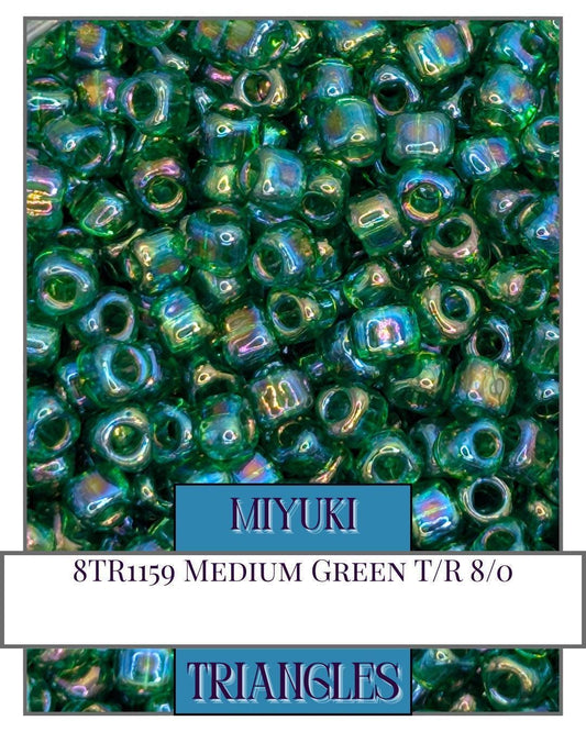 8TR1159-Miyuki Triangle Beads:Medium Green T/R (10g pkg)