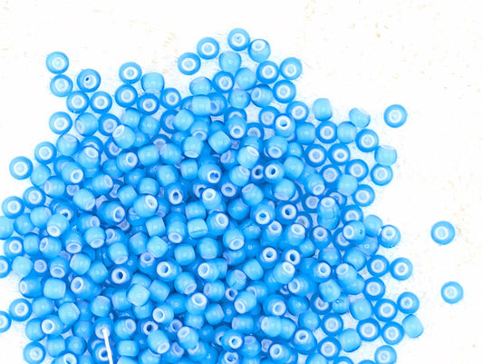 Aqua White Heart Glass Seed Beads  | Preciosa Ornela Seed Beads | Size 10/0 | 15g Pkg  ~1425 pcs