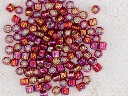 5851SB Silver Lined Translucent Rainbow Ruby Red Round With Square Hole 6/0 (15g Pkg)