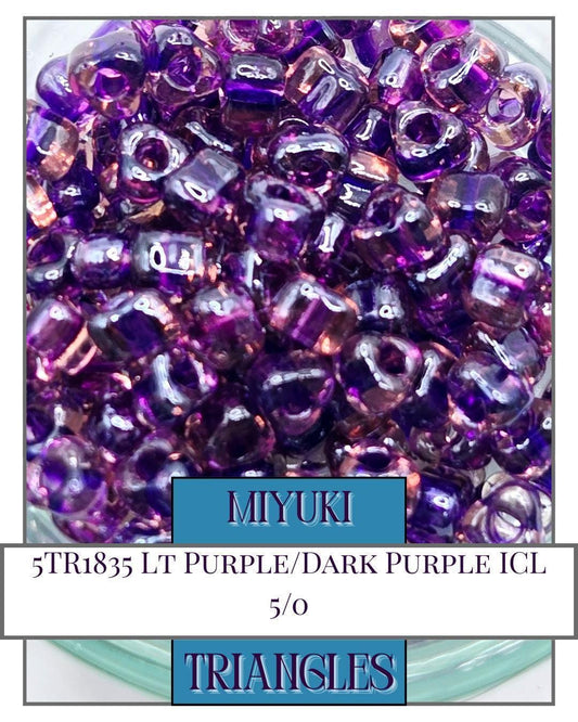5TR1835-Miyuki Triangle Beads:Lt Purple/Dark Purple ICL (10g pkg)