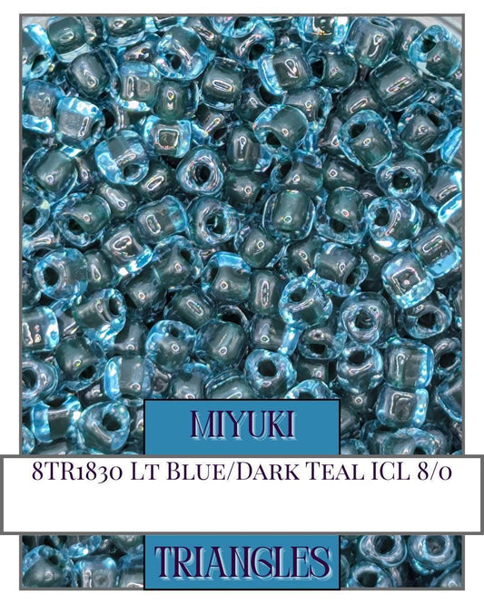 8TR1830-Miyuki Triangle Beads:Lt Blue/Dark Teal ICL (10g pkg)