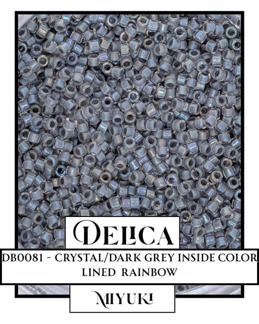 DB0081-Miyuki Delica 11/0:Crystal/Dark Grey ICL/R (7 gram pkg ~1400 Pcs)