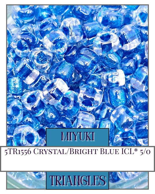 5TR1556-Miyuki Triangle Beads:Crystal/Bright Blue ICL* (10g pkg)